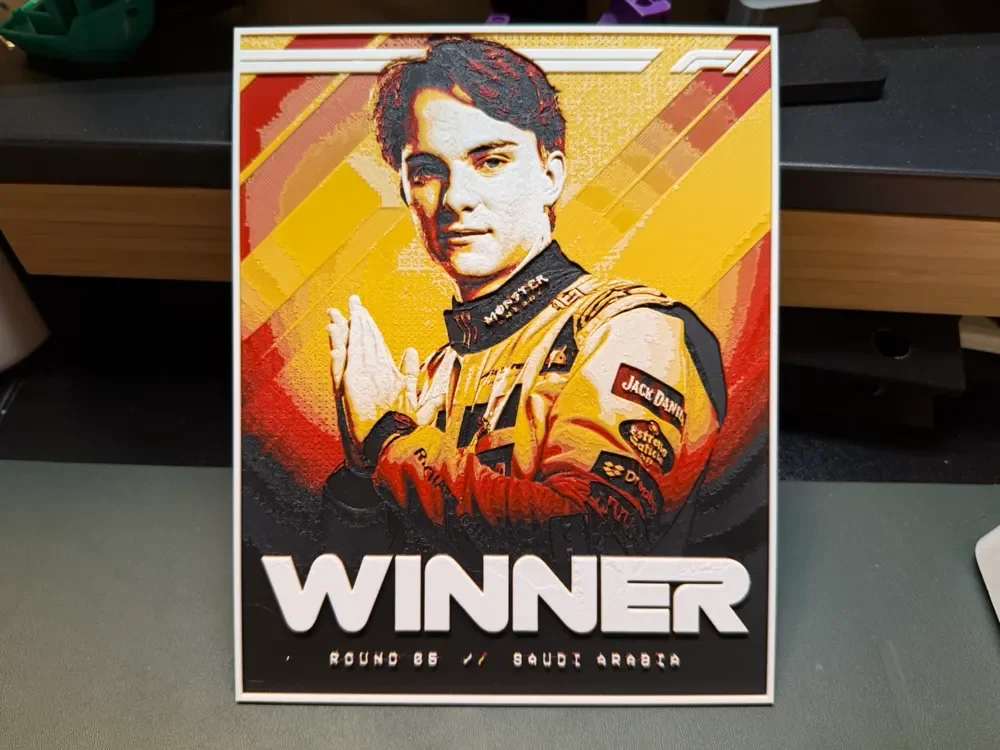 Oscar Piastri Winner Poster - F1 HueForge by liv_3d HueForge model: Oscar Piastri Winner Poster - F1 HueForge by liv_3d