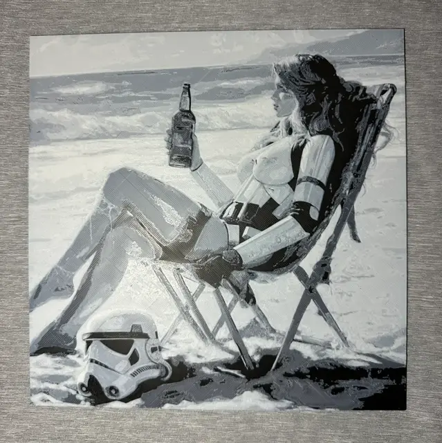 HueForge model: Female Stormtrooper on the Beach by Hey Ben