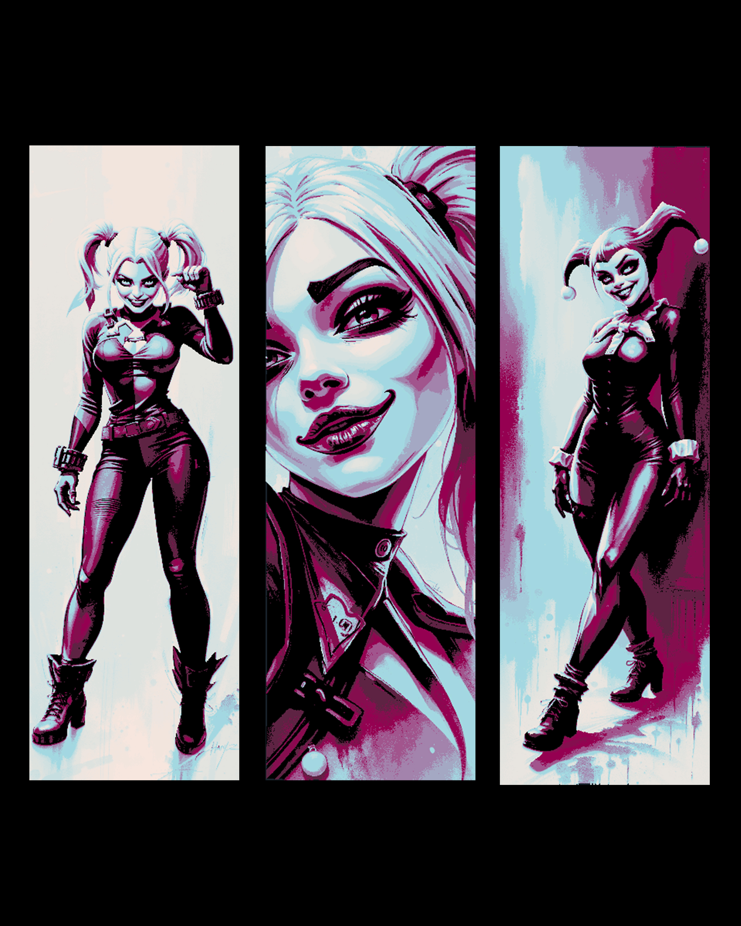 The beautiful and completely unstable Harley Quinn - Fan Art set of Bookmarks by BooneCo3d HueForge model: The beautiful and completely unstable Harley Quinn - Fan Art set of Bookmarks by BooneCo3d