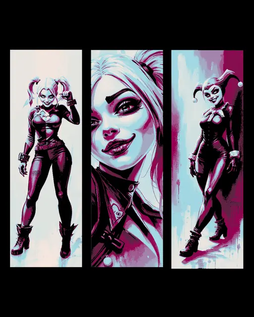 The beautiful and completely unstable Harley Quinn - Fan Art set of Bookmarks