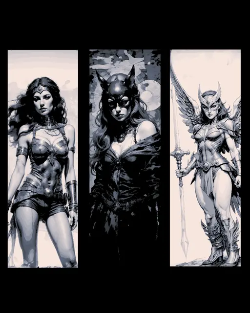 HueForge model: Realism style Sketches - Ladies of the Superhero Worlds - Set of bookmarks by BooneCo3d