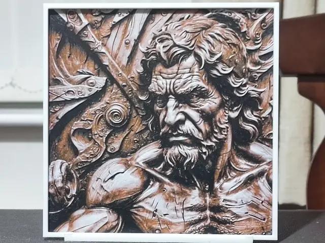 HueForge model: Wood Carving Gladiator - HueForge 3 Color by BoDad