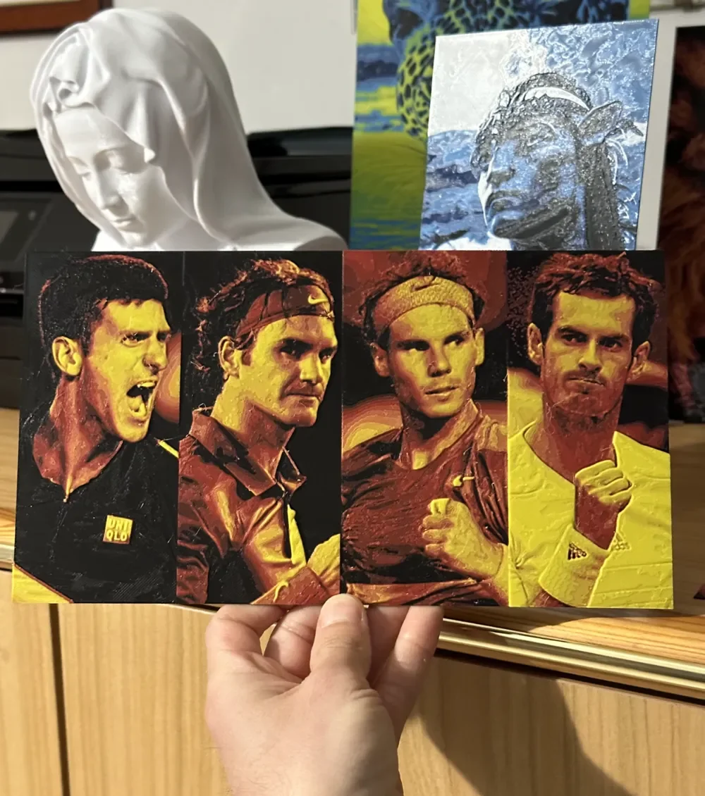 Tennis, Djokovic, Federer, Nadal, Murray, the Fab Four, HueForge by enricoRE HueForge model: Tennis, Djokovic, Federer, Nadal, Murray, the Fab Four, HueForge by enricoRE