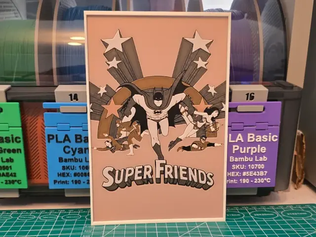 HueForge model: Super Friends Poster - Hueforge Art by Lumpy3D