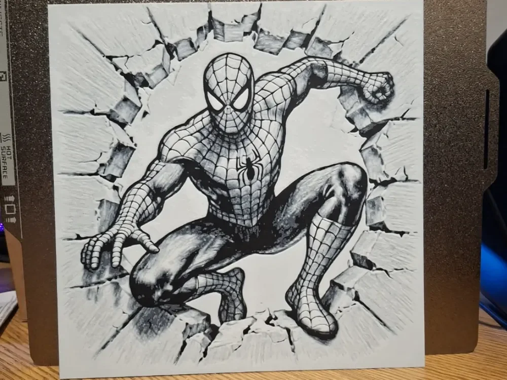Spiderman breakout - Hueforge 2 colours by 3dGlow HueForge model: Spiderman breakout - Hueforge 2 colours by 3dGlow