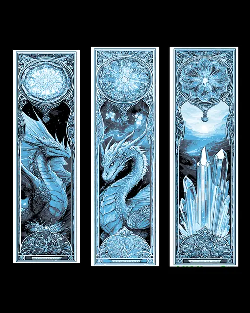 HueForge model: Set of Bookmarks for Fantasy Readers - Dragons and Crystals by BooneCo3d