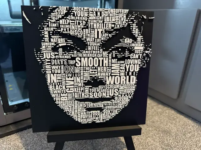 HueForge model: Michael Jackson Typo Portrait Legacy in Lyrics by Welsh Maker