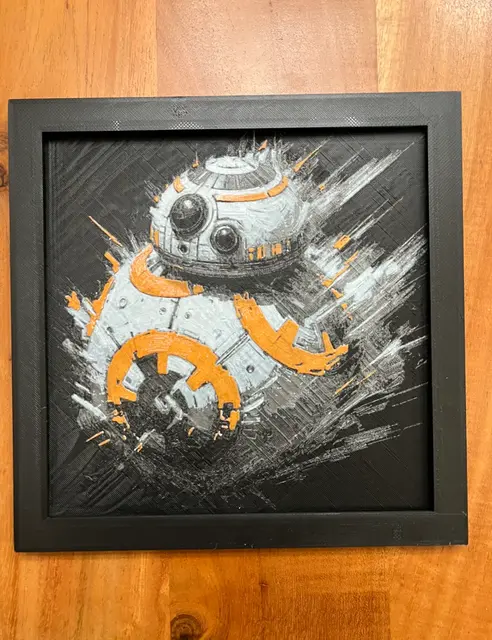 HueForge model: BB-8 with Orange Highlights, Black Background by JustBe 3D Printing