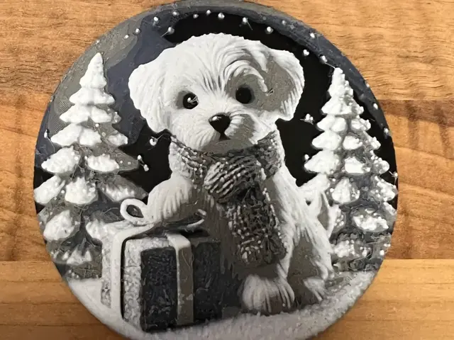 Puppy Christmas present Bauble or coaster