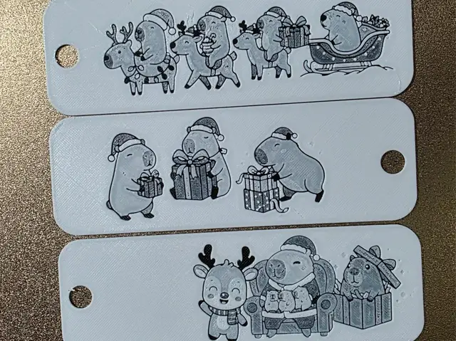 HueForge model: Capybara Christmas Bookmark Set of 3 HueforgeNoAMS by AirMechDesigns