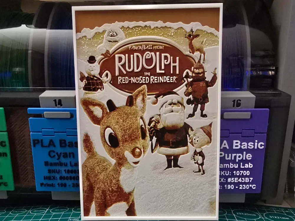 Rudolph the Red-Nosed Reindeer Poster - Hueforge by Lumpy3D HueForge model: Rudolph the Red-Nosed Reindeer Poster - Hueforge by Lumpy3D