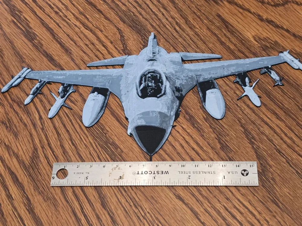 F16 Fighter Jet (Black and White) by AirMechDesigns HueForge model: F16 Fighter Jet (Black and White) by AirMechDesigns