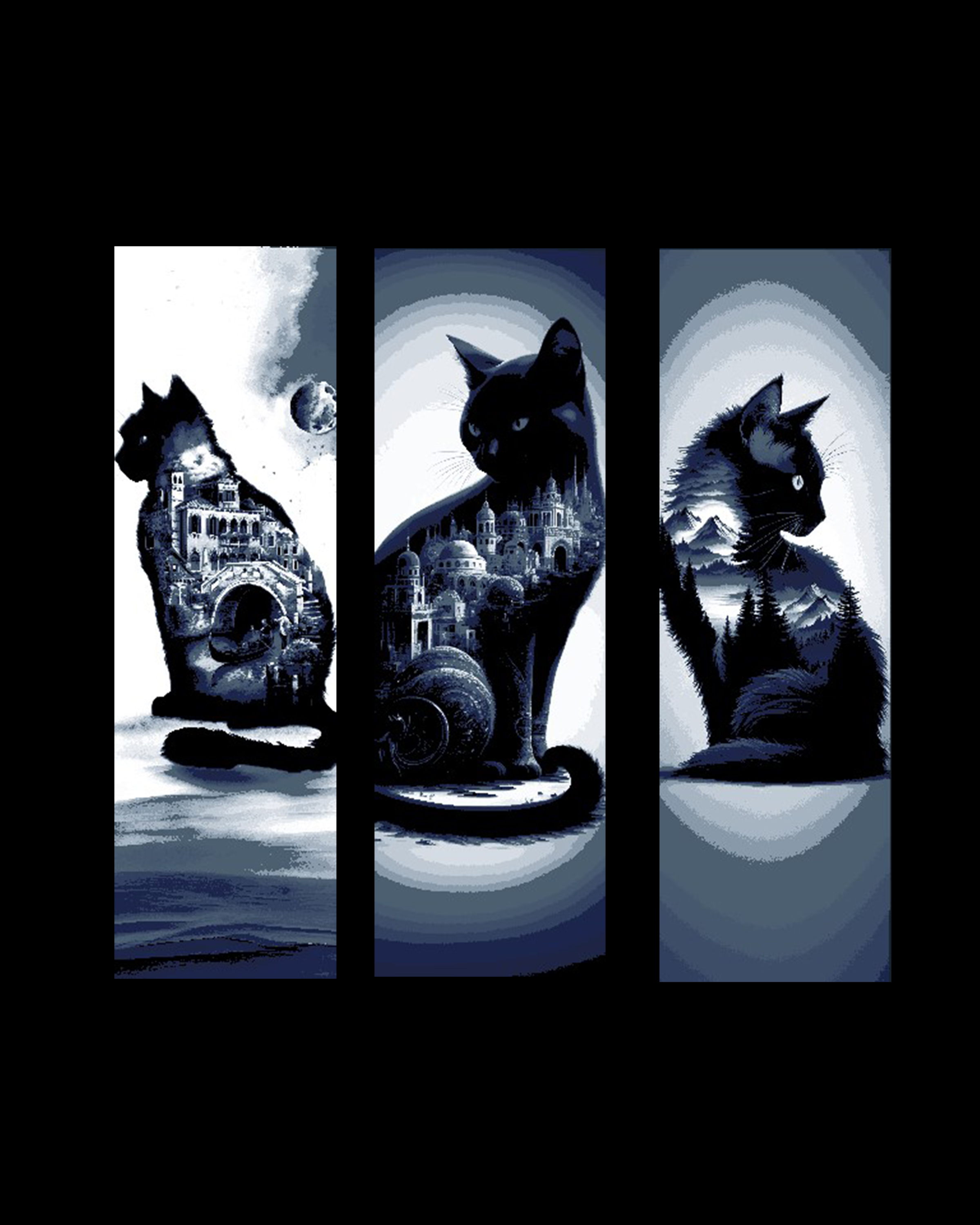 Artwork of the Cat and the world he runs in - Set of 3 Bookmarks by BooneCo3d HueForge model: Artwork of the Cat and the world he runs in - Set of 3 Bookmarks by BooneCo3d