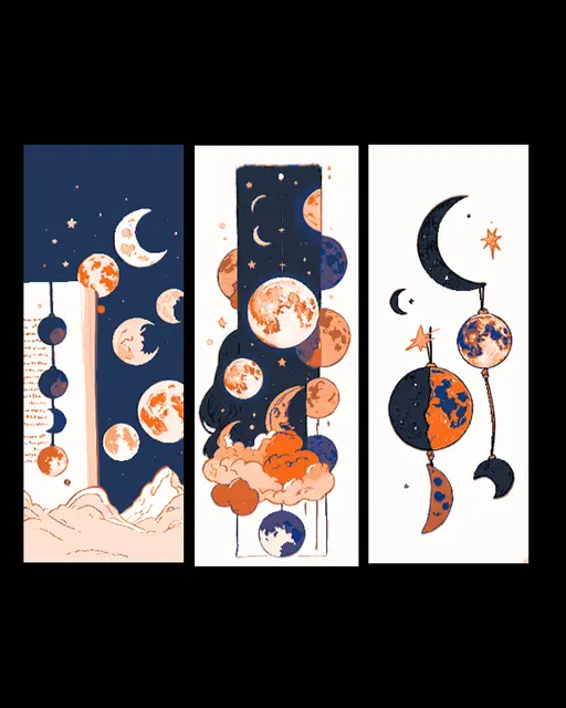 HueForge model: Cute Child Art depicting the Moon in different Phases and Different Styles - Set of 3 Bookmarks by BooneCo3d