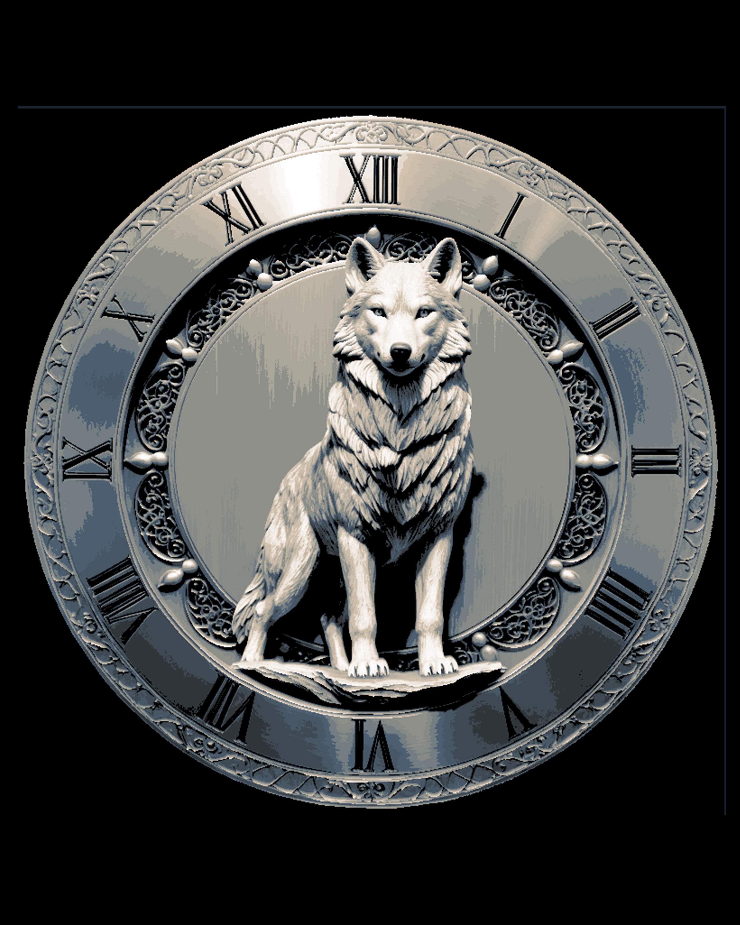Majestic Wolf Clock Face - Great Christmas Gift - Happy Friday! by BooneCo3d HueForge model: Majestic Wolf Clock Face - Great Christmas Gift - Happy Friday! by BooneCo3d