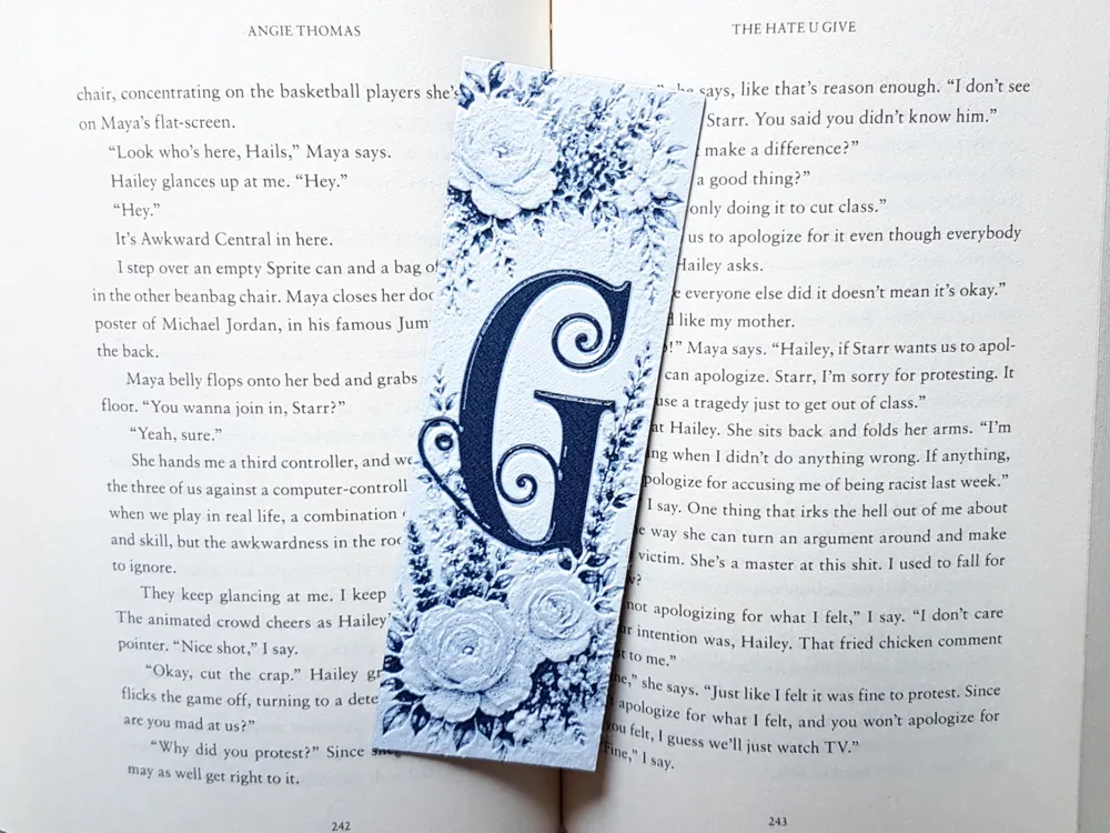 Bookmark, Monogram G, Floral Background, Hueforge by Dame Jo HueForge model: Bookmark, Monogram G, Floral Background, Hueforge by Dame Jo