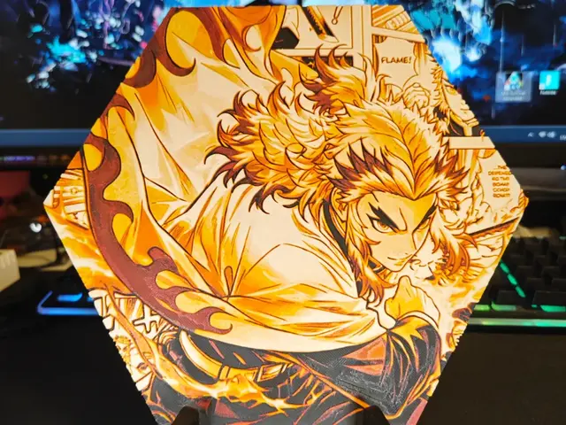 HueForge model: Hueforge Kyōjurō Rengoku (Demon Slayer) honeycomb mode by JGz3DMaker