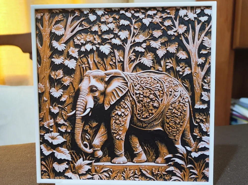 Wood Carving Elephant - HueForge 3 Color by BoDad HueForge model: Wood Carving Elephant - HueForge 3 Color by BoDad