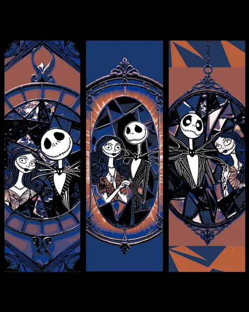 HueForge model: Stained Glass Jack and Sally Nightmare Before Christmas Halloween Bookmarks - Set of 3 by BooneCo3d