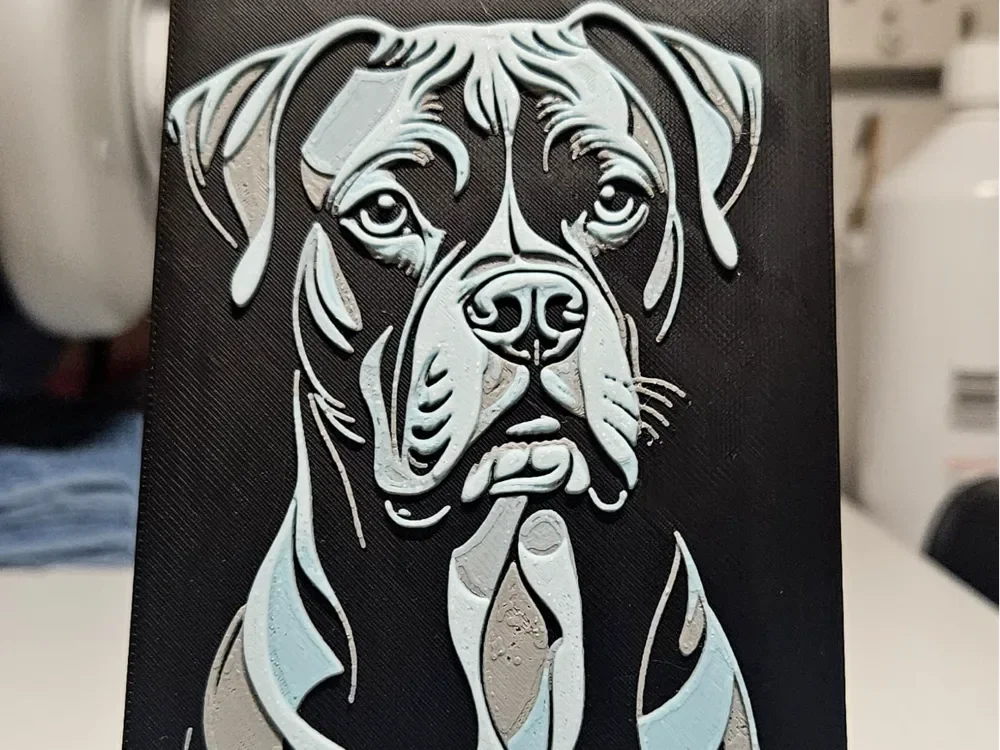 Dog Boxer Blue grey white art by Mano's 3d_Art HueForge model: Dog Boxer Blue grey white art by Mano's 3d_Art