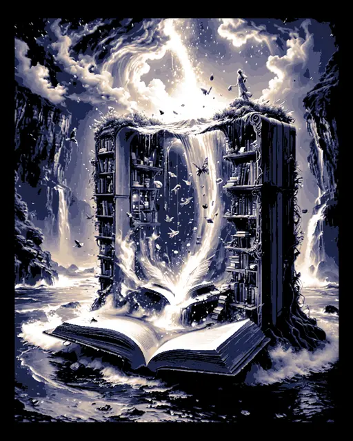 Library opening to the worlds beyond - - Art panel #3 of designs from the books