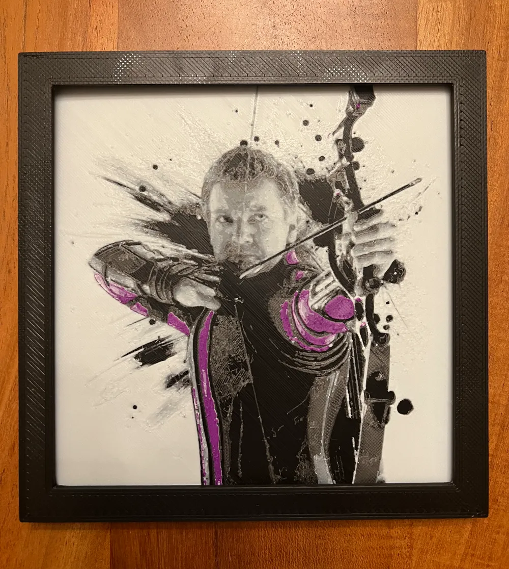 Hawkeye in Purple by JustBe 3D Printing HueForge model: Hawkeye in Purple by JustBe 3D Printing