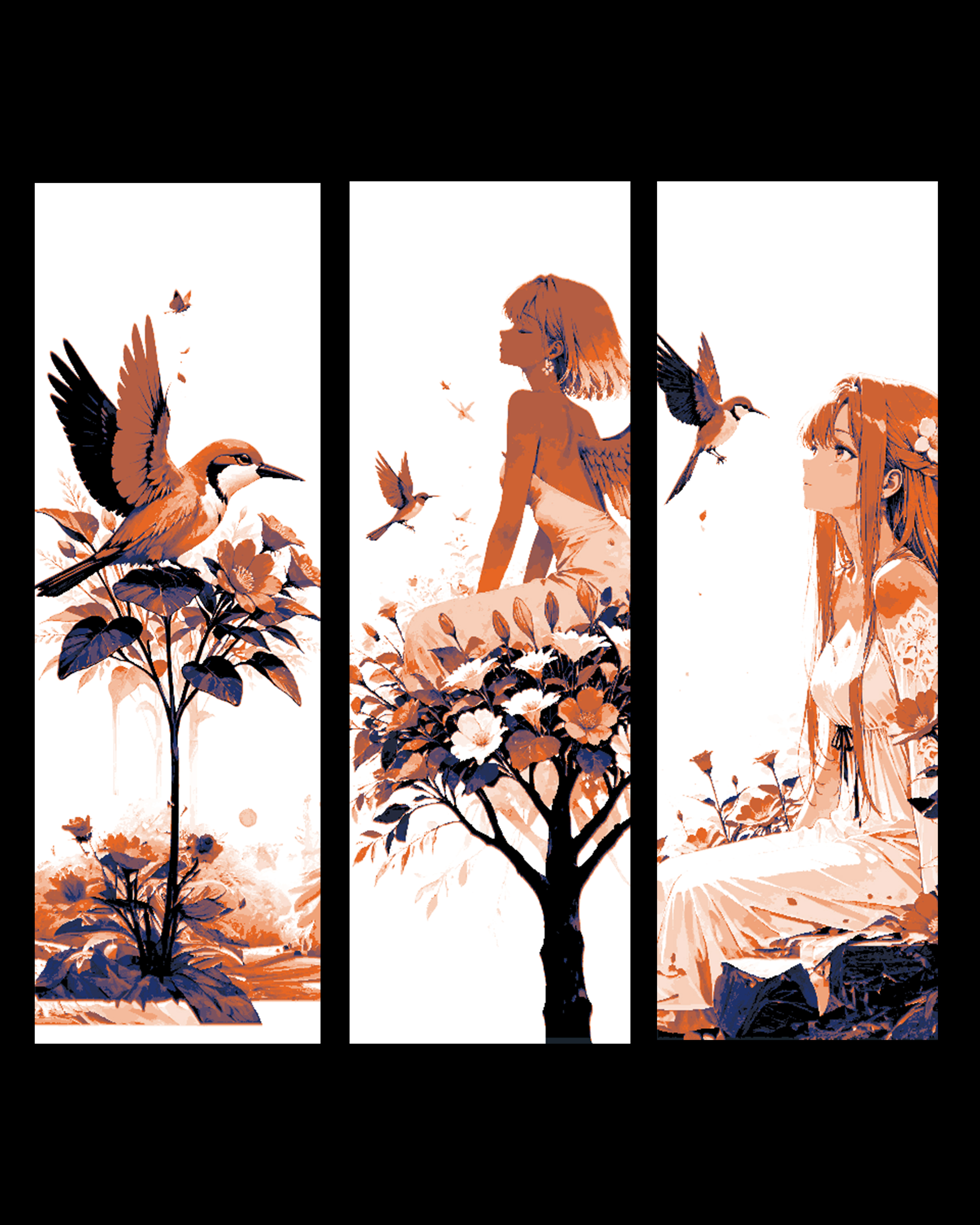 Simple designs of a girl and a bird - Anime style set of bookmarks by BooneCo3d HueForge model: Simple designs of a girl and a bird - Anime style set of bookmarks by BooneCo3d