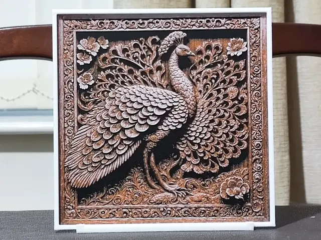 HueForge model: Carved Peacock - 3 Color by BoDad