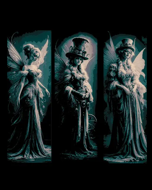 HueForge model: Victorian Steampunk Well Dress Fairies stop for a Portrait -Set of Bookmarks by BooneCo3d