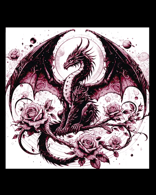 HueForge model: Fantasy Depiction of a Dragon Symbol with Roses by BooneCo3d
