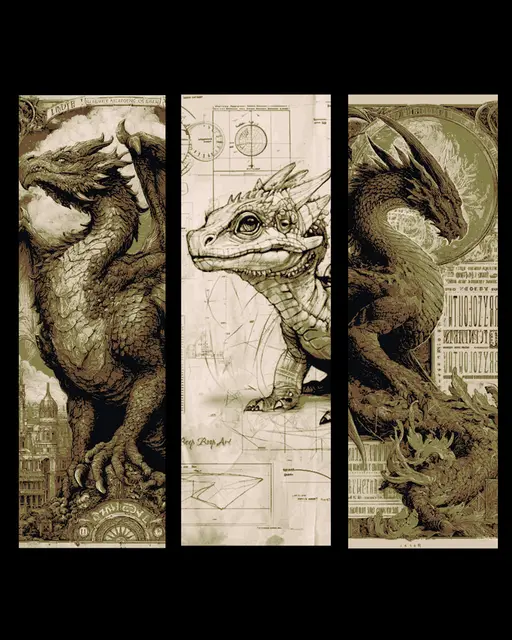 HueForge model: Dragons etched in paper and stone - High Fantasy set of Bookmarks by BooneCo3d