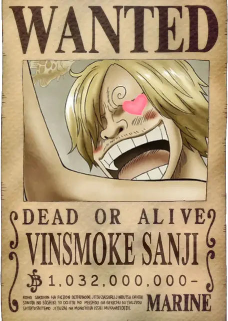 HueForge model: One Piece - Sanji (Heart Eyes) Wanted Poster by Pretty Okay Prints