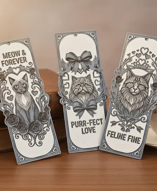 HueForge model: Valentine Kitty Bookmark6 - Hueforge - 4 colors by doodleddigital