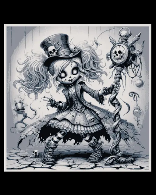 HueForge model: Black and white design of a slightly crazy playfull doll at work - hueforge art by BooneCo3d
