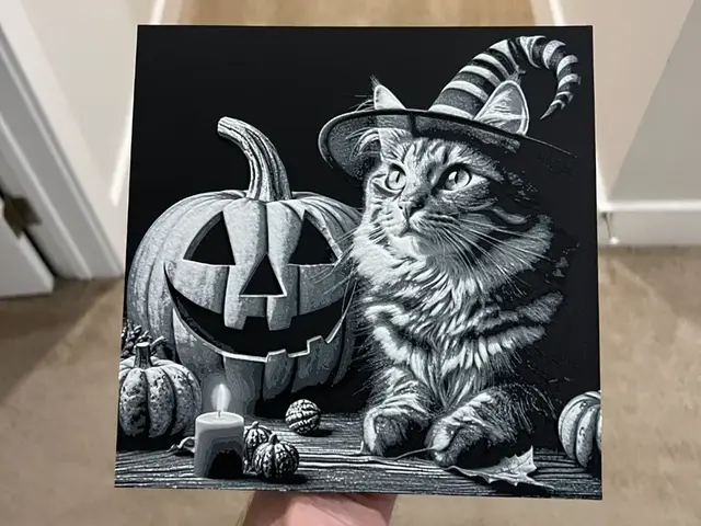 HueForge model: Halloween Cat Jackolantern Art NO AMS Needed by RP47 Designs