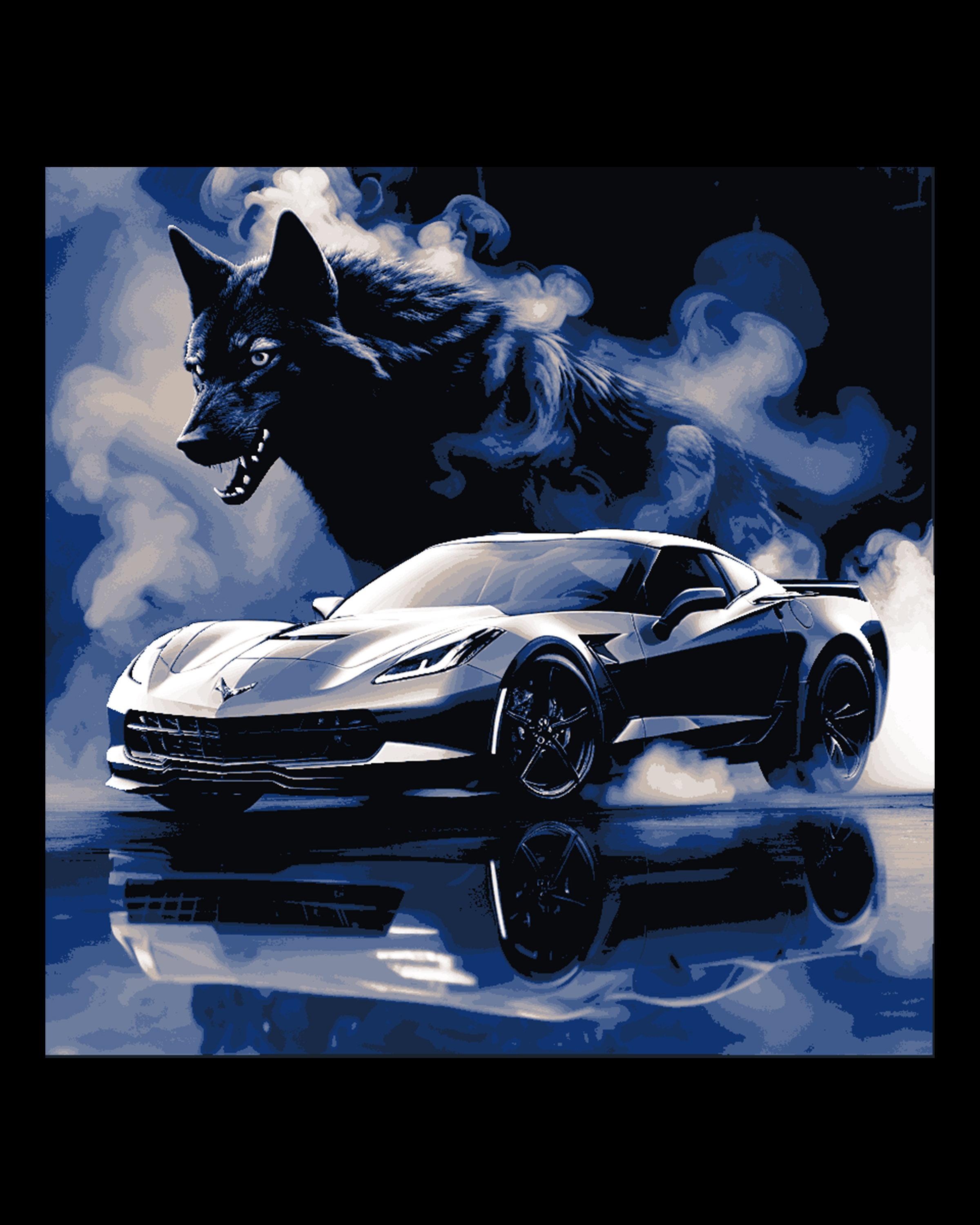 Modern Chevy Corvette in rich blues and greys - Black wolf on the Prowl by BooneCo3d HueForge model: Modern Chevy Corvette in rich blues and greys - Black wolf on the Prowl by BooneCo3d