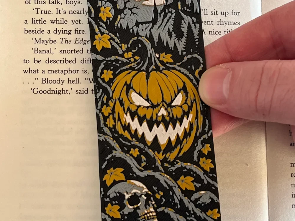 Haunted Pumpkin Bookmark by HexarHaus HueForge model: Haunted Pumpkin Bookmark by HexarHaus