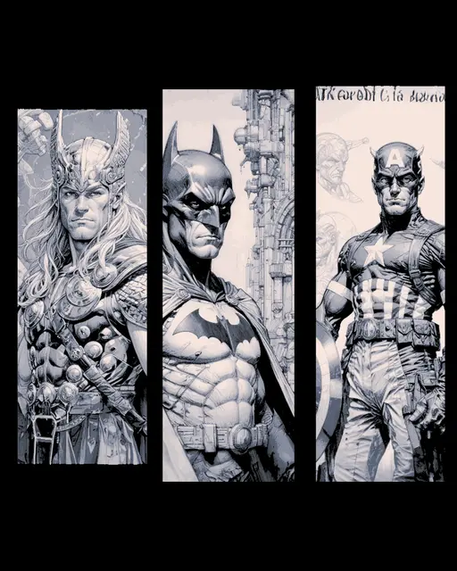 Classic Superhero Sketches - Views of the heroic worlds in Realism - Set of bookmarks