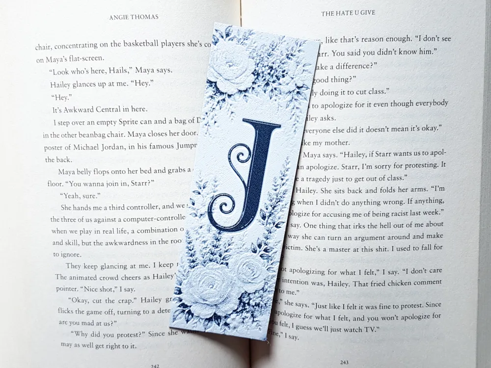 Bookmark, Monogram J, Floral Background, Hueforge by Dame Jo HueForge model: Bookmark, Monogram J, Floral Background, Hueforge by Dame Jo
