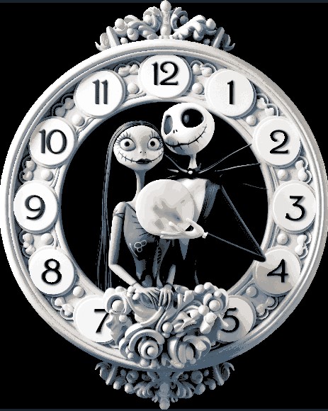 Jack and Sally from Nightmare Before Christmas - Fanart Clockface by BooneCo3d HueForge model: Jack and Sally from Nightmare Before Christmas - Fanart Clockface by BooneCo3d