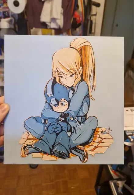HueForge model: Megaman and Samus hugging Hueforge by Dakiren