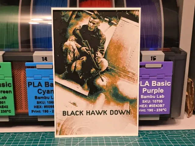HueForge model: Black Hawk Down Movie Poster - Hueforge Art by Lumpy3D