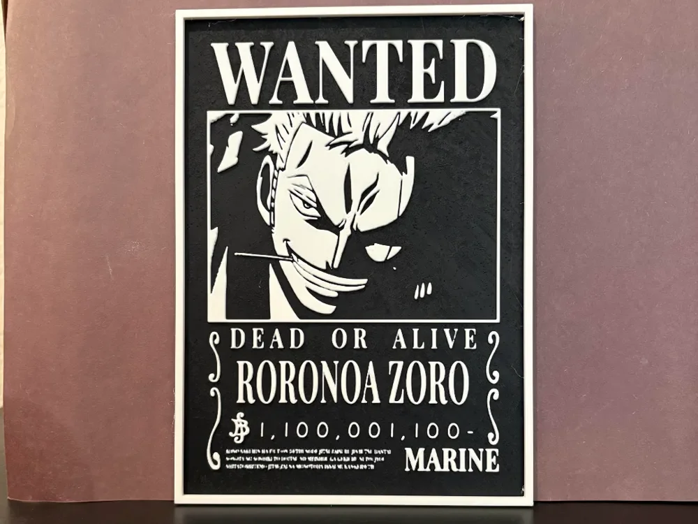Roronoa Zoro Wanted Poster - One Piece Hueforge by Estiv HueForge model: Roronoa Zoro Wanted Poster - One Piece Hueforge by Estiv