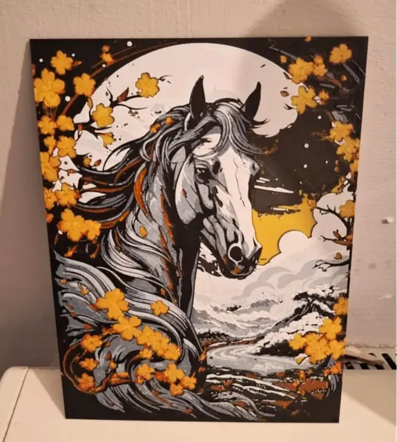 Beautiful grey horse by river 151x 200 - 4 colours