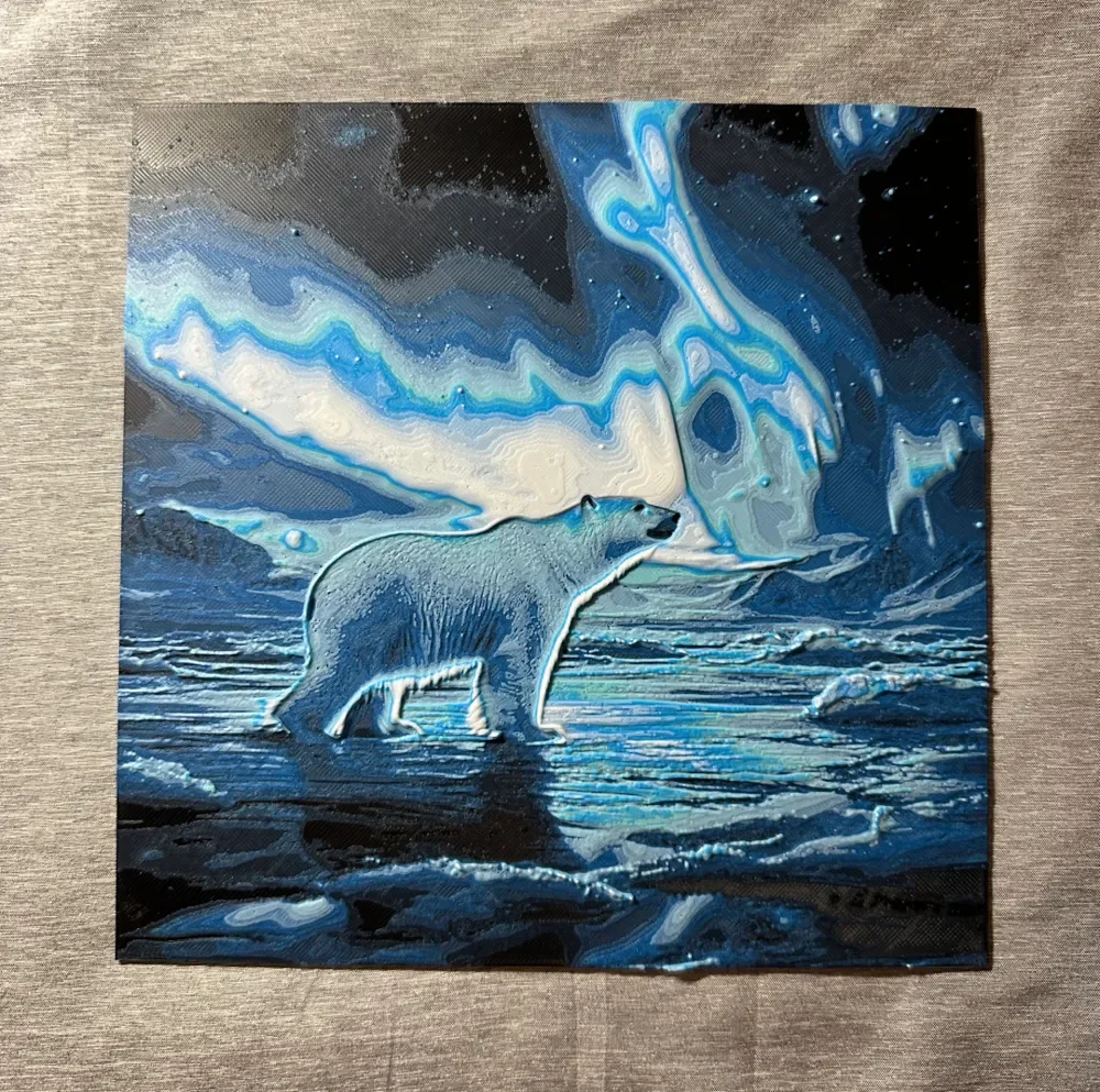 Polar Bear Northern Lights Hueforge by Hey Ben HueForge model: Polar Bear Northern Lights Hueforge by Hey Ben