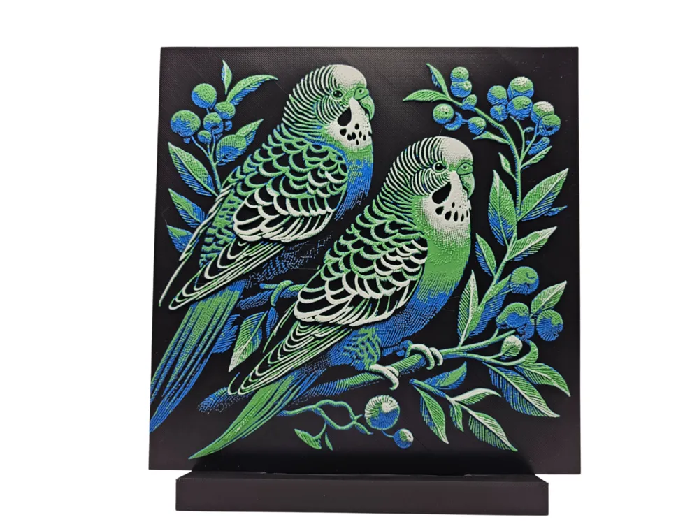 Berry Budgies by BusyKikiBee HueForge model: Berry Budgies by BusyKikiBee