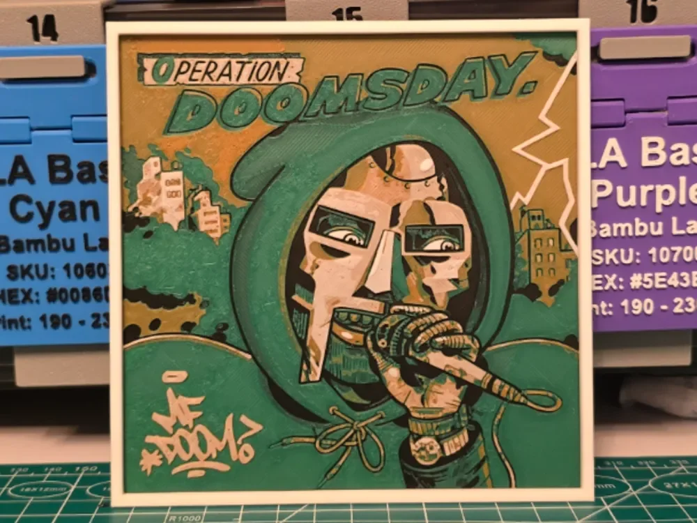MF DOOM "Doomsday" Album - Hueforge Art by Lumpy3D HueForge model: MF DOOM "Doomsday" Album - Hueforge Art by Lumpy3D