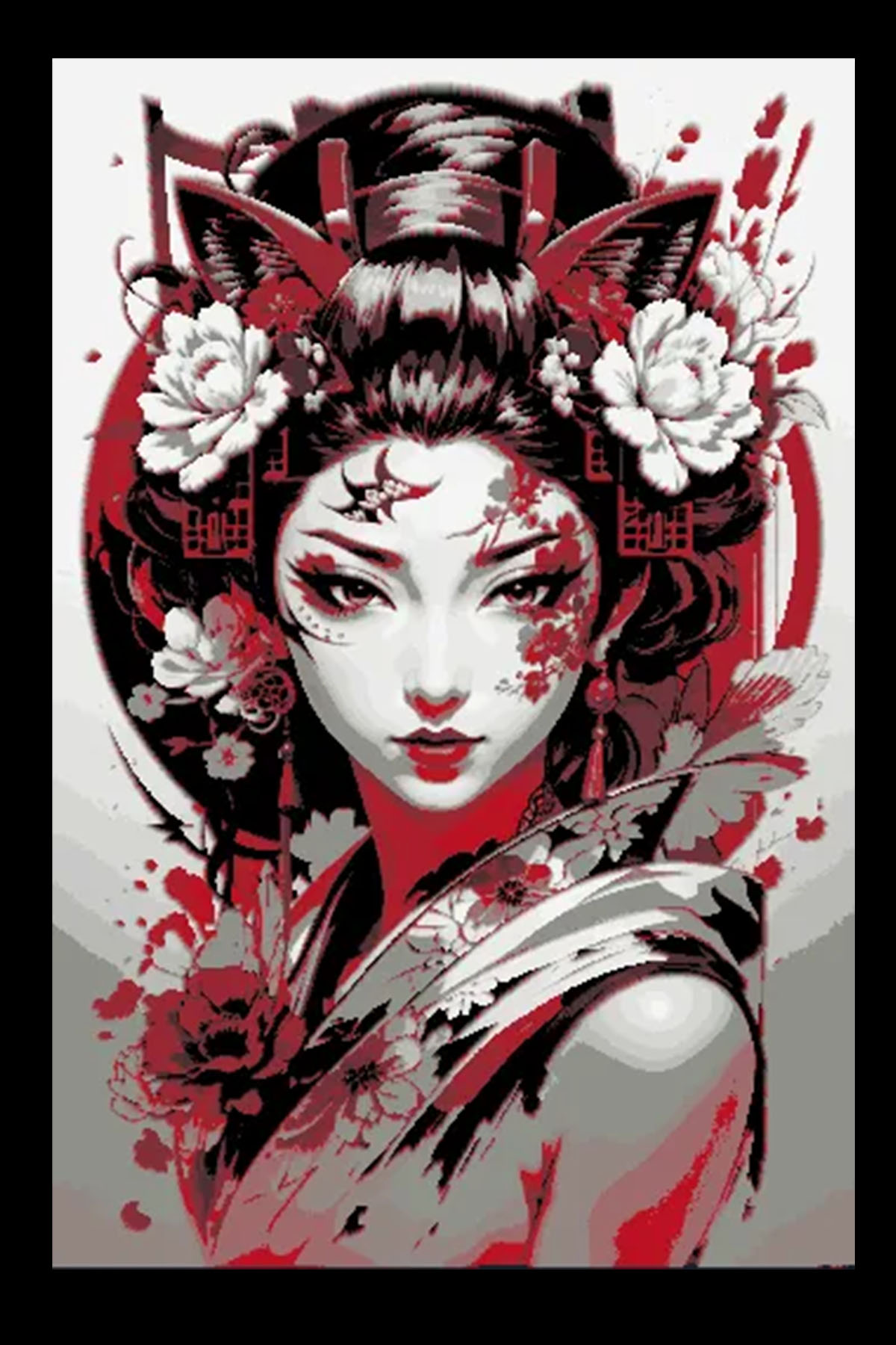 Modern depiction of a Geisha in traditional Red and Black Ink by BooneCo3d HueForge model: Modern depiction of a Geisha in traditional Red and Black Ink by BooneCo3d