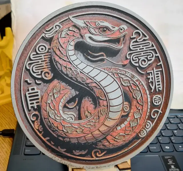 HueForge model: Year of the Snake 2025 v5 - hugeforge Red/bronze by 3dGlow