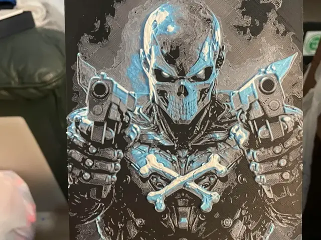 HueForge model: CyborgSkull with Handguns by Advancedtechworldwide